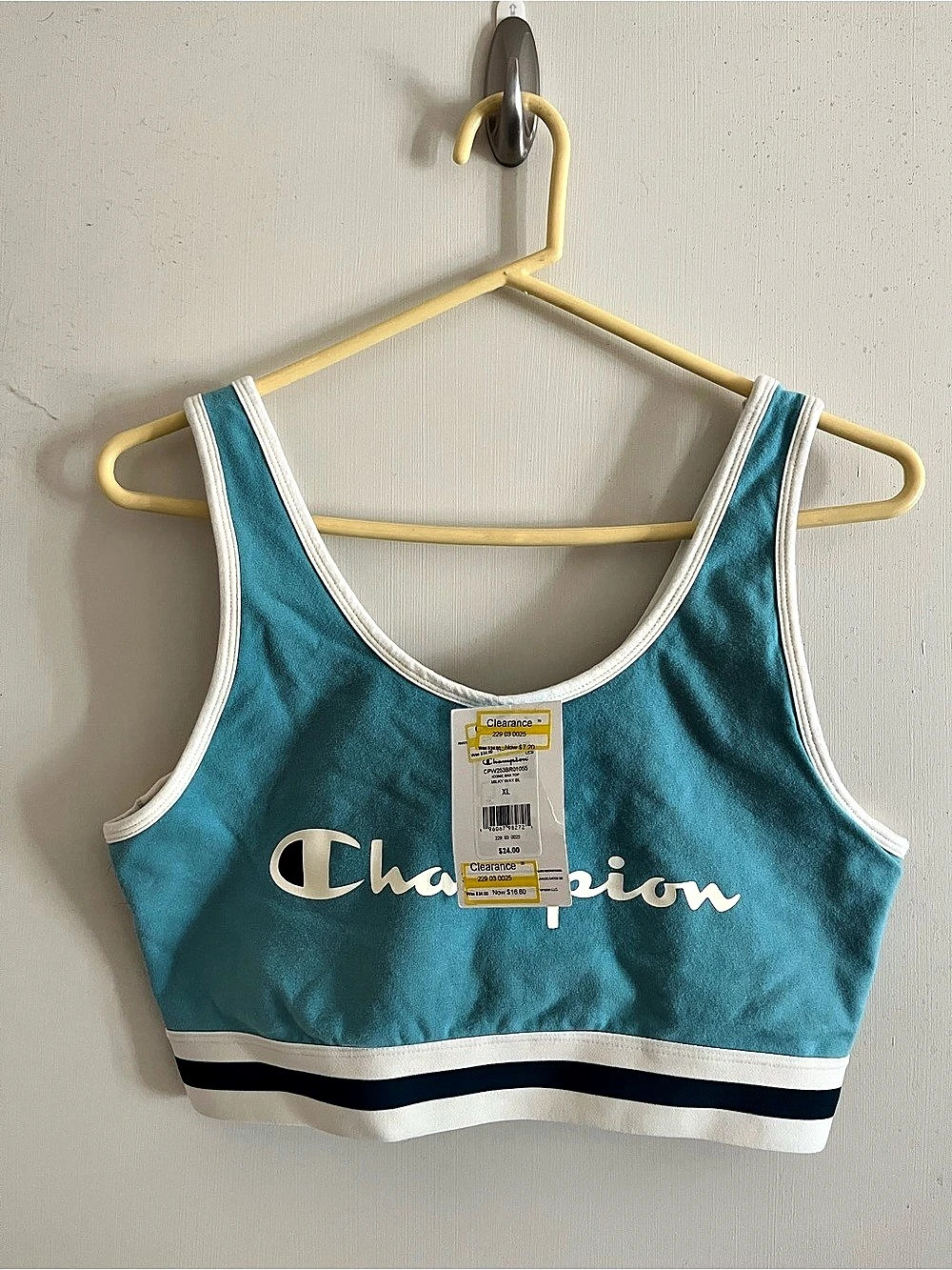 Champion Script Logo Crop Top Sports Bra Blue & White XL
